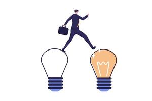 Business transformation, change management or transition to better innovative company, improvement and adaptation to new normal concept, smart businessman jump from old to new shiny lightbulb idea. vector