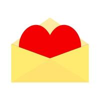Heart in paper envelope to message Valentine day. Vector of paper mail message, romantic and romance letter, gift in envelope, invitation illustration card
