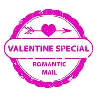 Romantic mail rubber stamp, valentine special icon. Vector of love romantic stamp, valentine heart symbol, mail rubber grunge, letter sign romance illustration