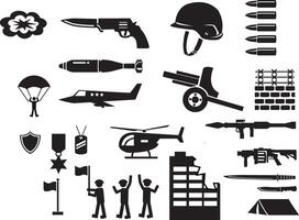 Military and war icons, each icon grouped and editable vector