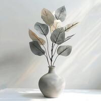 AI generated realistic plant inside a ceramic vase on white background photo