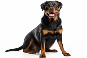 ai generado Rottweiler perro en blanco antecedentes foto