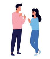 A pair of deaf and mute people using sign language to communicate. A man and a woman with hearing impairment. World Deaf Day and World Hearing Day . International day of sign languages. vector