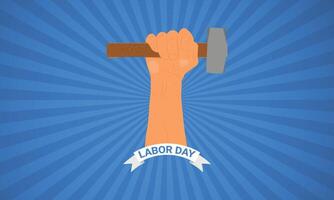 1st May Happy Labour Day with Hand Holding Hammer Vector, International Labor Day Poster or banners illustration. vector