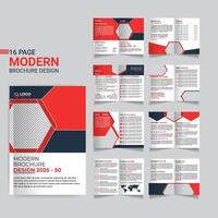 16 Page Corporate modern brochure template design, Company profile brochure design, Annual report template design with red and black unique shape design. vector