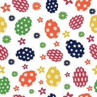 Seamless pattern with creative Easter eggs and flowers. Design of fabric, packaging. vector