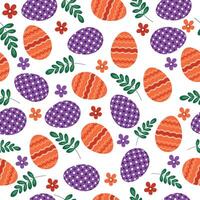 Seamless pattern with creative Easter eggs, branches and flowers. vector