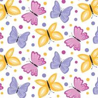 Polka dot pattern with cute cartoon style butterflies. vector