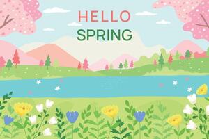 Spring landscape. Vector spring background. Hello Spring.