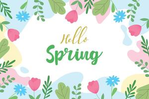 Flat spring background with flowers. Hello Spring. vector