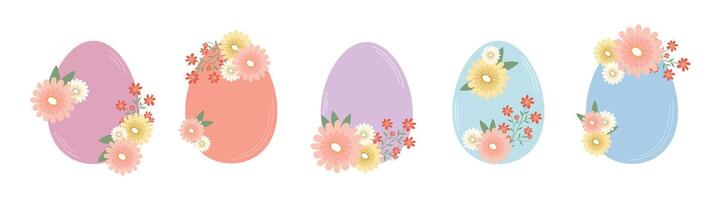 Set of Easter eggs decorated with flowers. Easter eggs in pastel colors. vector