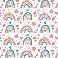 Rainbow background with rainbows and flowers in Scandinavian style. vector