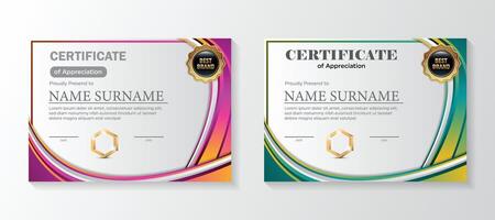 Set Modern certificate template in gradation and gold colors, luxury and modern style and award style vector image. Suitable for appreciation.