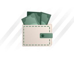 Light wallet with banknotes, money. Wallet with dollar bills. Currency storage. Personal finance. The concept of finance, economy, income and wages. Flat style. Vector illustration