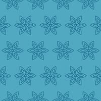 Seamless pattern of contour snowflakes. Simple geometric winter pattern on cyan background. Symmetry. Vector illustration