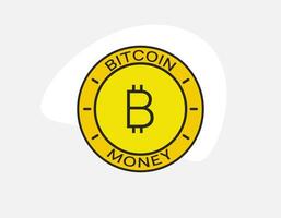 bitcoin moneda. criptomoneda, cadena de bloques, minería. oro moneda con bitcoin signo. finanzas, divisa, ahorros. contorno de colores icono. vector ilustración, plano estilo.