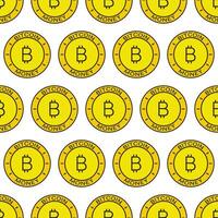 Bitcoin coin pattern. Money Seamless pattern on a white background. Cryptocurrency, blockchain, mining, Payment System. Finance, Economics, Virtual Currency. Vector illustration, flat style.