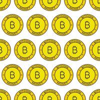 Bitcoin coin pattern. Money Seamless pattern on a white background. Cryptocurrency, blockchain, mining, Payment System. Finance, Economics, Virtual Currency. Vector illustration, flat style.