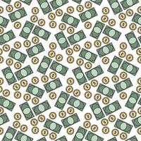 Money pattern. Dollar Bills and Coins. Banknotes, cash. Finance and Economics. Dollar symbol. Seamless pattern on a white background. Wrapping. Vector illustration