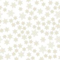 Seamless pattern of contour gold snowflakes on a white background. Chaotic falling snowflakes. Light simple winter pattern. Vector illustration