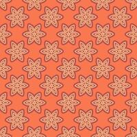 Seamless pattern of a geometric flower with a stroke on an orange background. Contour six-leaf flower. Symmetrical pattern. Vector illustration.