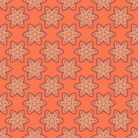 Seamless pattern of a geometric flower with a stroke on an orange background. Contour six-leaf flower. Symmetrical pattern. Vector illustration.