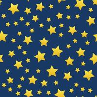 Seamless pattern of gradient yellow stars on a dark background. Space baby image. The stars are chaotically arranged. Vector illustration.