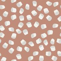Seamless pattern of falling marshmallows in cocoa. Sweet food on a brown background. Drink additive. Vector illustration