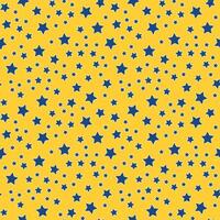 Seamless pattern of blue stars on a yellow background. Children bright pattern. Contrasting star pattern for wrapping paper. Vector illustration