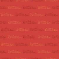 Seamless pattern of Formula 1 contour racing car on a red background. Sports red and yellow cars in a row. Male or childish pattern. Side view. Vector illustration.