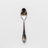 AI generated minimalistic style silver spoon on white background top view photo