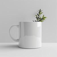 AI generated minimalistic style white mug on white background photo