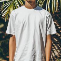 AI generated man White TShirt blank Mockup photo