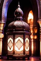 AI generated Generative AI Image of Mosque Islamic Lanterns with Burning Candle photo