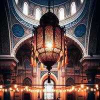 ai generado generativo ai imagen de mezquita islámico linternas con ardiente vela foto