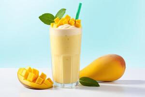 AI generated Mango milkshake closeup photo