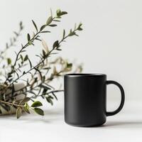 AI generated minimalistic style black mug mockup photo