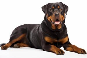 ai generado Rottweiler perro en blanco antecedentes foto