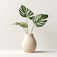 AI generated realistic plant inside a ceramic vase on white background photo