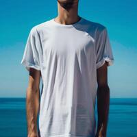 AI generated man White TShirt blank Mockup photo