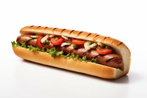 AI generated sausage sandwich closeup photo