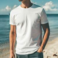 ai generado hombre blanco camiseta blanco Bosquejo foto