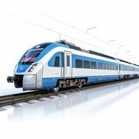 AI generated Realistic passenger train on a white background photo