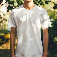 AI generated man White TShirt blank Mockup photo