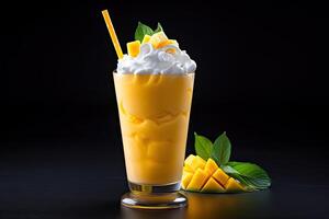 AI generated Mango milkshake closeup photo