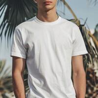 AI generated man White TShirt blank Mockup photo