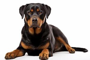 ai generado Rottweiler perro en blanco antecedentes foto