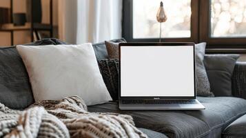 AI generated laptop screen for mockup laptop on with white screen laptop photo