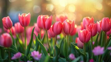AI generated Tulip flowers blooming in the garden photo