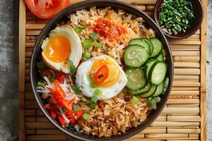 ai generado frito arroz o nasi goreng aislado en blanco antecedentes foto